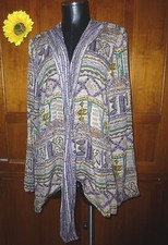 VTG 80s Ethnic Tribal Print rayon Open Front Boho Oversized Top Jacket Duster