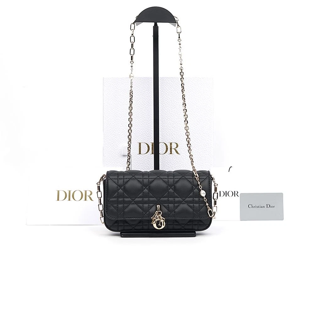 Pochette téléphone agneau Dior Lady Cannage noire S0977ONMJ 125339369