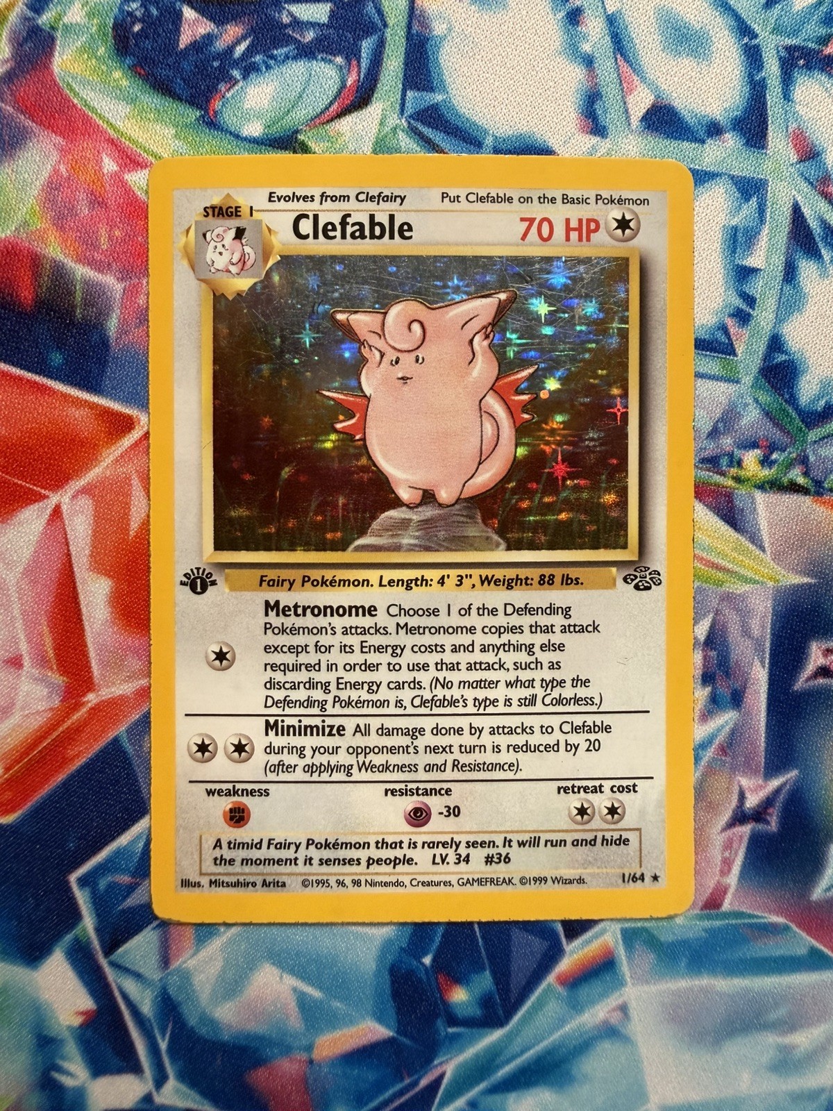 CLEFABLE Pokemon Card - WOTC - 1st Edition - Jungle - 1/64 - HOLO - LP / NM (A)