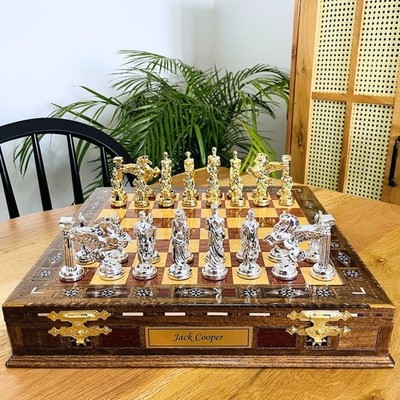 Schachspiel mit Aufbewahrung handgefertigt X groß Vintage Pegasus 15,3 Zoll &...