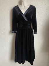 Sandra Darren black Velvet Satin Trim Ruched Waist sz 10 3/4 sleeve dress Gothic