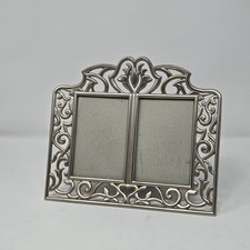 Double Photo Frame Metal Pewter Silver Color Ornate Scroll 3.5 X 5 Each 