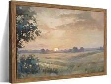Wood Framed Vintage Wall Art, Fall Nature Sunset Landscape Canvas Wall Decor,...