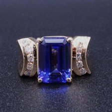 14k Yellow Gold 4ct Tanzanite And Diamond Ring Size 7