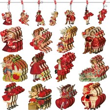 48 Pcs Vintage Red Valentine Ornaments for Tree Wooden Valentine Tree Decorat...