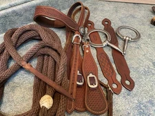 Mecate Snaffle Bit Cowboy Tack Bridle Buckaroo Leather Champion Turf Mecate USA