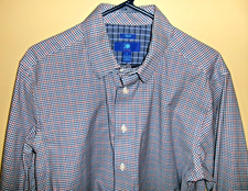 Egara Dress Shirt Men L Slim Fit Navy Blue Plaid Point Collar Non Iron Cotton
