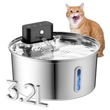 Wireless Cat Water Fountain, Stainless Steel Cordless, 108oz/3.2L Automatic Pet