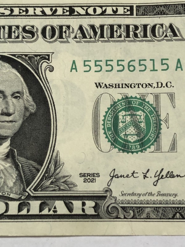 6 Of A Kind 5’s/ Trinary Fancy Serial Number 2021 Circulated $1 Dollar Note