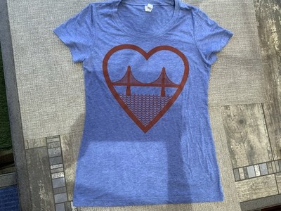 San Francisco Golden Gate Bridge Heart Graphic T-Shirt Womens Medium Blue Bella