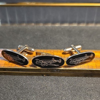 Beechcraft Super 18 Airplane Cufflinks  Silver Bullet Back Men's Oval tie tack 