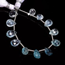 Natural Aquamarine Gemstone Pear Shape Faceted Beads 8X5 9X5 mm Strand 4" E-654
