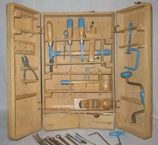 Vintage Children  s Wooden Hand Tool Set with Wooden Case