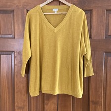 Garnet Hill 100% Linen Yellow V-neck sweater top Womens Small Oversized Fit
