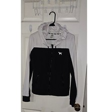 Victorias Secret PINK Full Zip Hoodie Black White Colorblock Logo Small