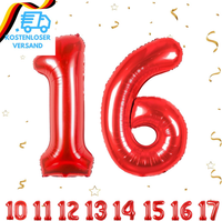 Geburtstag Zahlen Luftballon 16 Jahre | Rot Folienballon 16 Xxl -Riesen Folienba