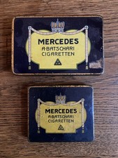 2 antike Zigaretten-Blechdosen, Marke "Mercedes" / A. Batschari