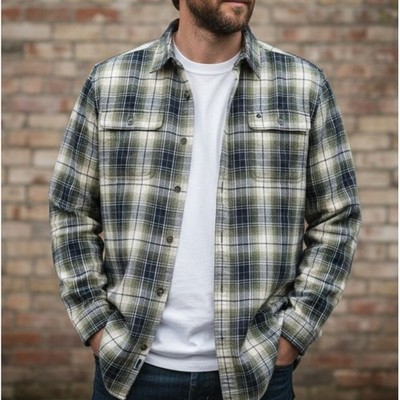 Carhartt Men's S s XL Long Sleeve Plaid Flannel Shirt Original Fit Green White W