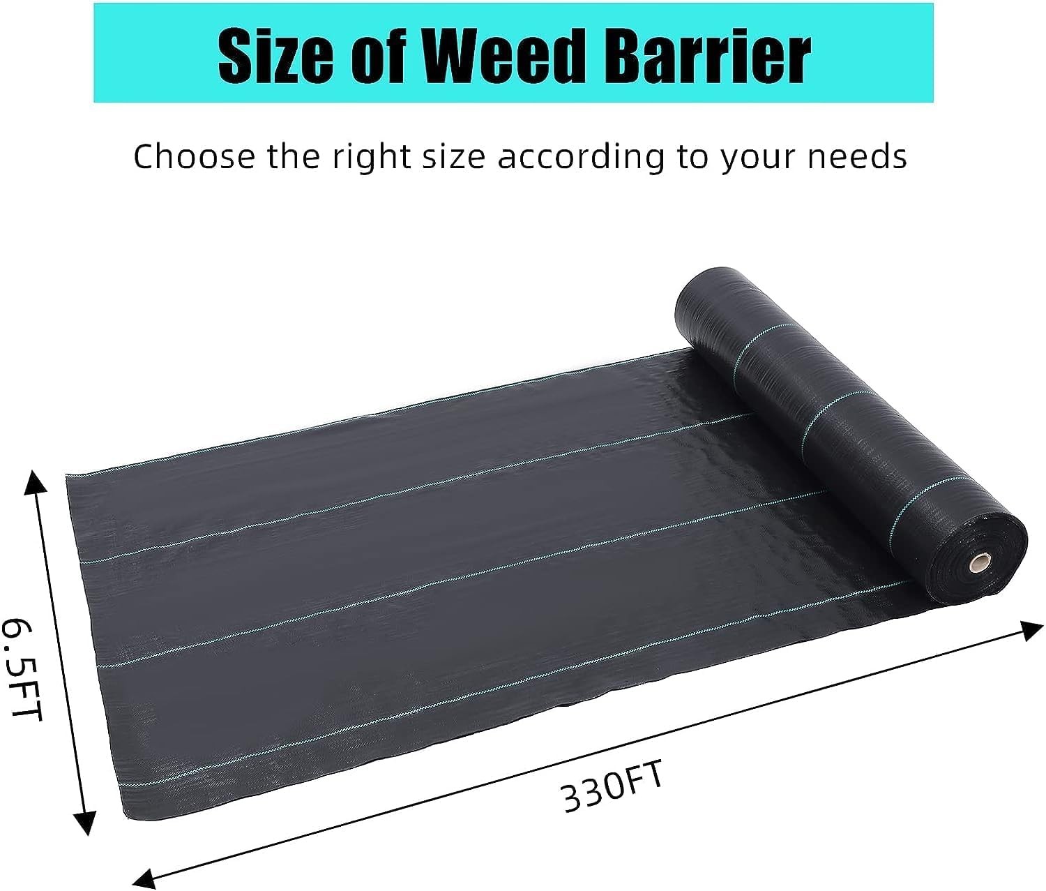 Heavy Duty Landscape Weed Barrier Fabric 6.5 x 330ft 3.2oz Woven PP Ground Cover