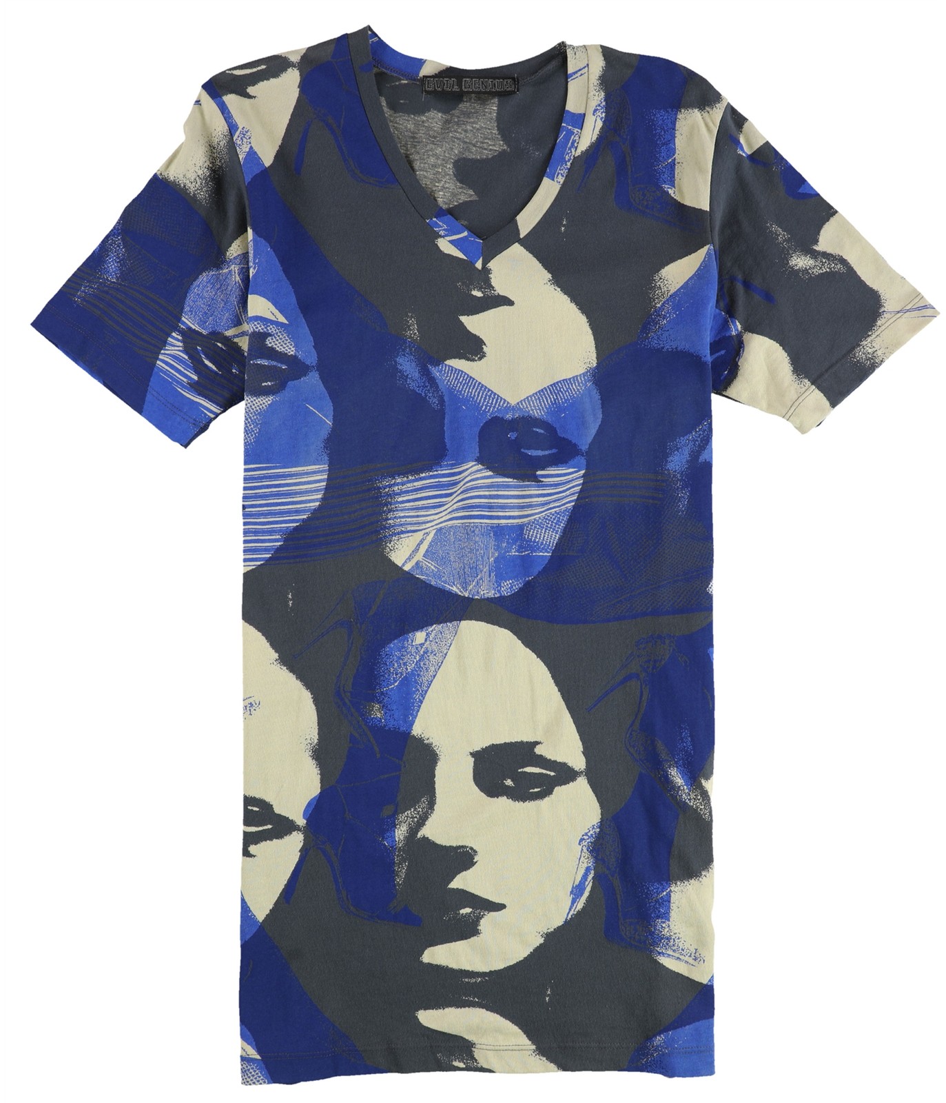 Мужская футболка с V-образным вырезом и нарисованными лицами Evil Genius, синий, Средний