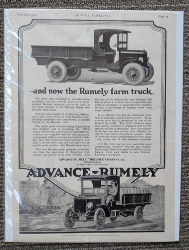 1920 Advance-Rumely Farm Truck Vintage Print Ad Power Farming Magazine Nov 1920