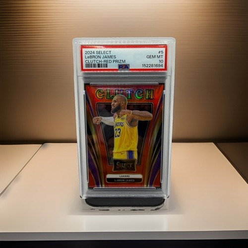 LeBron James 2024 Panini Select Clutch Red Prizm #5 62/99 PSA 10 Lakers