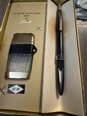 Vintage Mid Century Modern Eames Era Scripto Write & Light Pen & Lighter Set