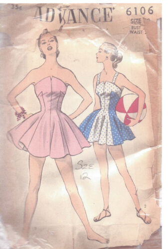 1950s Vintage Sewing Pattern BATHING SUIT-SWIMSUIT B30" (111) - Afbeelding 1 van 1