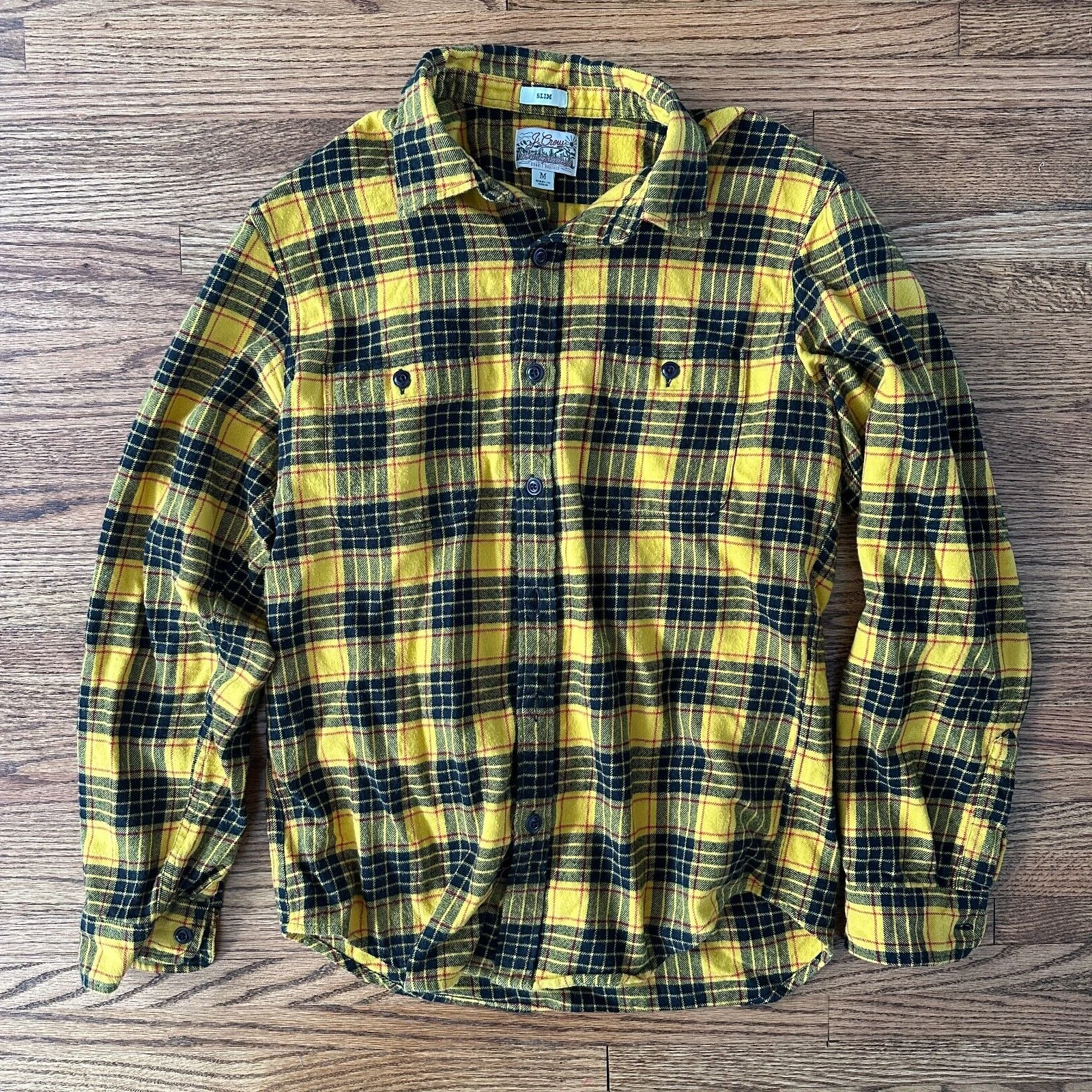 J Crew Shirt Mens M Yellow Mid-Weight Flannel Plaid Long Sleeve Outdoor Medium