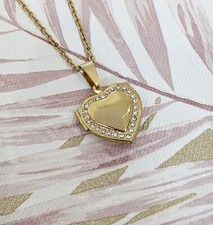 Gold Plated Stainless Steel Crystal Heart Locket Necklace Hair, Photo, Keepsake