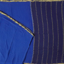 Vintage Blue Sarees 100 Pure Mysore Crepe Silk Zari Woven Sari 5YD Craft Fabric