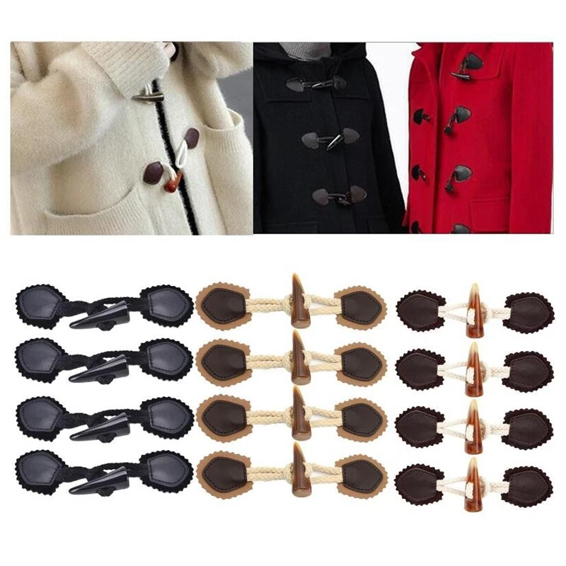 4Pairs Leather Horn Toggle Closure Buttons Coat Jacket Duffle Clothes Sewing DIY - Image 2 of 4