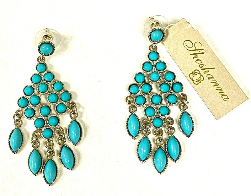 QVC Shoshanna Colorful Cabochon Chandelier Dangle Earrings Turquoise 