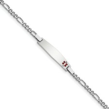 .925 Sterling Silver Rhodium Plated Childrens Medical ID Figaro Link Bracelet 6"