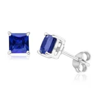 1.00 Ct New Square Princess Saphire Earrings Stud Solid Sterling Silver