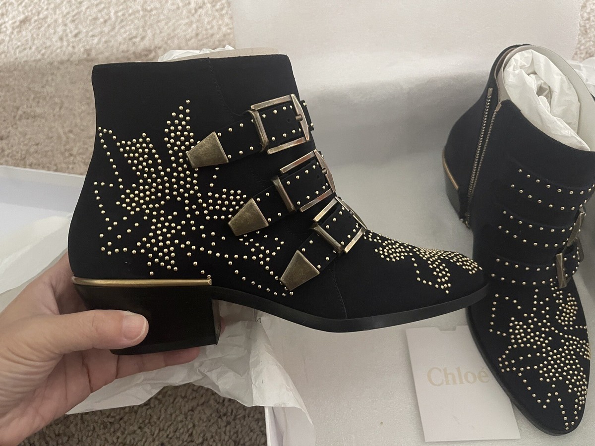 Authentic NWT Chloe Navy Suede Studded Susanna Boots Size 36