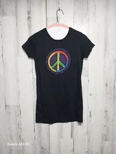 LIQUID BLUE PEACE SIGN WOMENS FITTED T-SHIRT BLACK MEDIUM