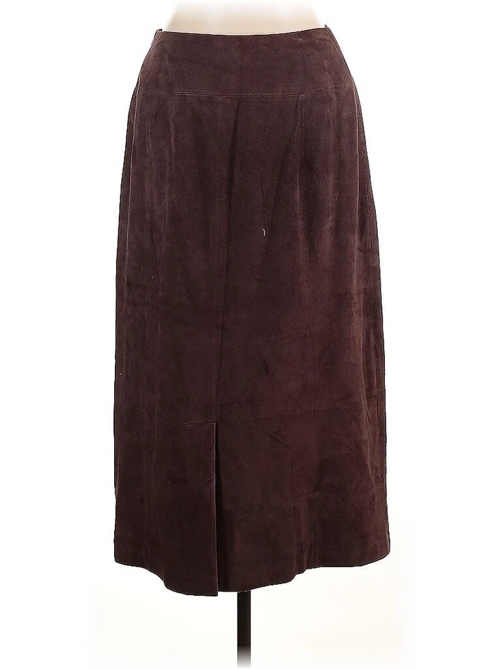 Falda midi Talbots 100 % gamuza cuero marrón chocolate occidental 10P Foto 2 de 4