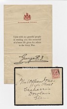 WW1 King George V Buckingham Palace Letter of Condolence for Death of Soldier