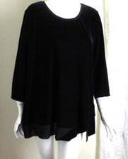 Halston Sz 1X Black Velvet with Chiffon 3/4 Blouse Shirt Top