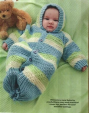 HOODED BABY BUNTING WITH BUTTONS 6-12 MOTHS CROCHET PATTERN INSTRUCTIONS