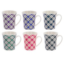 Tea Coffee Mug Set Porcelain Hot Drink Cappuccino Latte Mugs Check Pattern 350ml