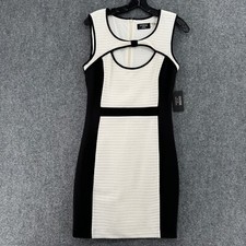 NEW Guess Dress Womens 6 Black White Cindy Sleeveless Lined Round Neck