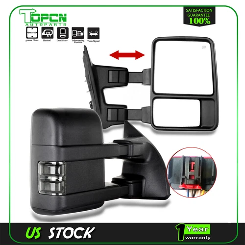 Pair Tow Mirrors for 08-16 Ford F250 F350 Super Duty Power Heated Smoke Signal