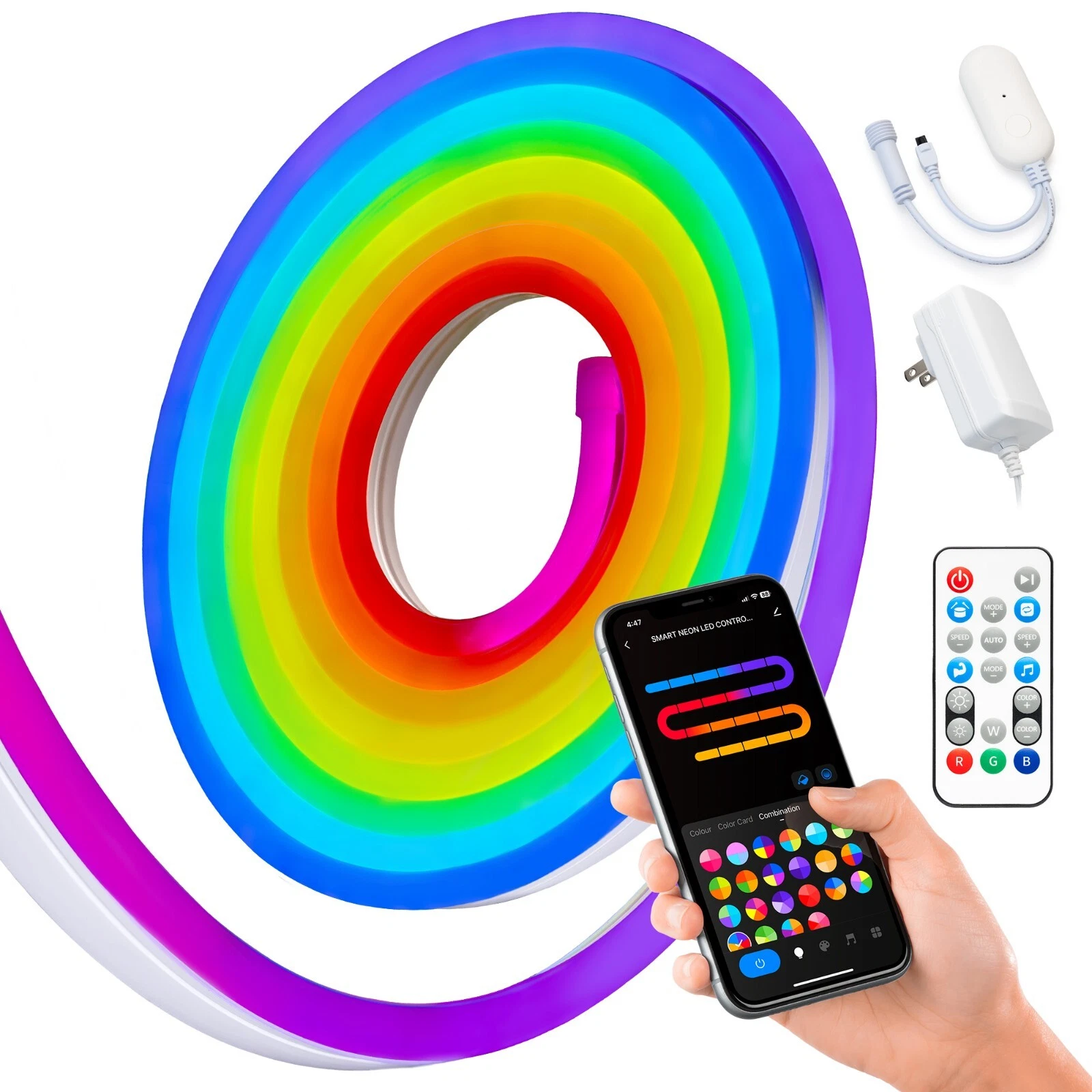 16.4ft RGBIC Neon LED Rope Light, Customizable DIY Lighting w/ App Control