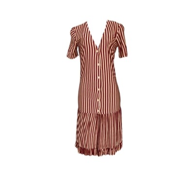 knee length dresses for ladies Zara Striped Floral Midi Dress Button Front Tie Waist Red & White Women  Size S main image 0