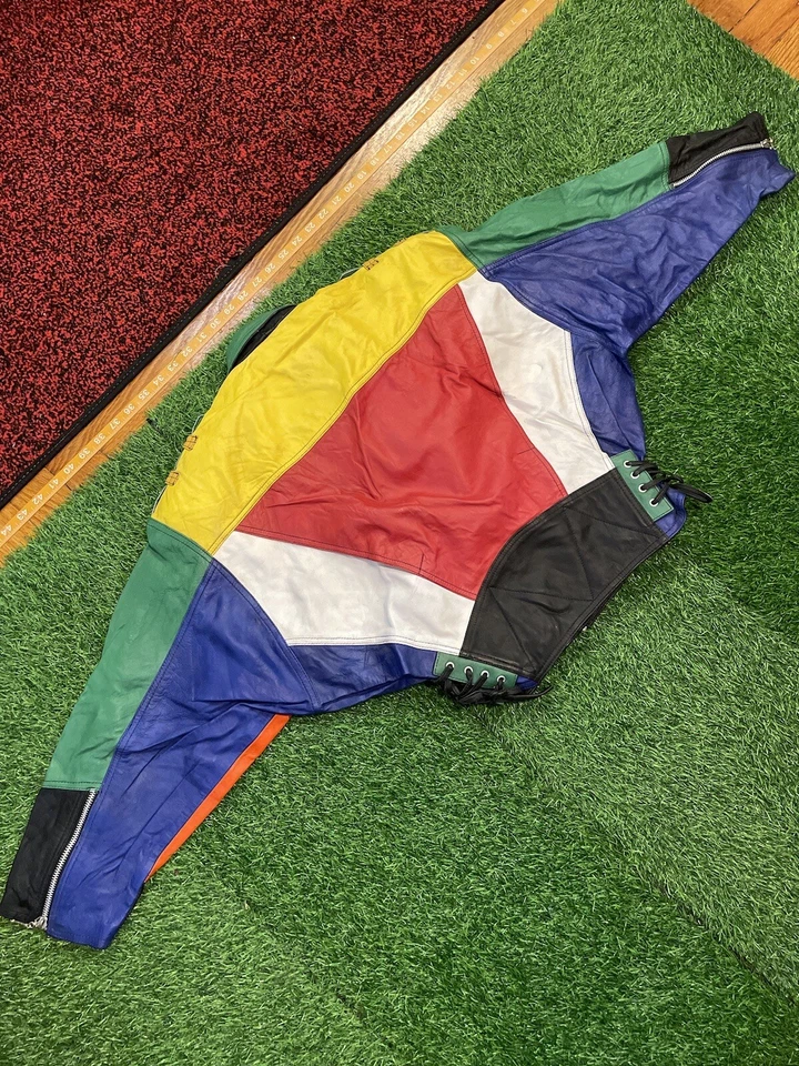 Винтажный WMNS кожи укороченный куртка маленький - хип-хоп T.L.C - 80-х / 90-х COLORBLOCK * РЕДКАЯ * - Изображение 3 из 4