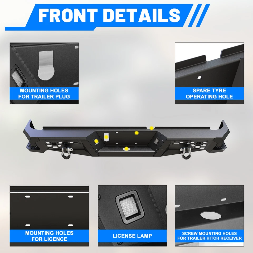 Rear Bumper W/LED POD Lights+License Lamps+D-Rings For 2009-2018 Dodge Ram 1500 - Image 4 of 4