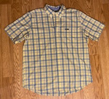 Chaps Ralph Lauren Easy Care Men Size XL S/S Button Up Yellow Plaid Shirt