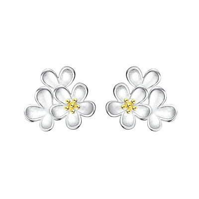 Sterling Silber Ohrstecker mit geschalenter Blume Kirschblüte Kaskade